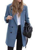 Aurohaya Elegant Double Breasted Wool Coat with Pockets for Women Chic Autumn/Winter Long Jacket