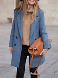 Aurohaya Elegant Double Breasted Wool Coat with Pockets for Women Chic Autumn/Winter Long Jacket