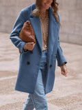 Aurohaya Elegant Double Breasted Wool Coat with Pockets for Women Chic Autumn/Winter Long Jacket