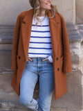 Aurohaya Elegant Double Breasted Wool Coat with Pockets for Women Chic Autumn/Winter Long Jacket