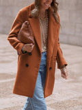 Aurohaya Elegant Double Breasted Wool Coat with Pockets for Women Chic Autumn/Winter Long Jacket