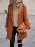 Aurohaya Elegant Double Breasted Wool Coat with Pockets for Women Chic Autumn/Winter Long Jacket