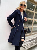 Aurohaya Elegant Double Breasted Wool Coat with Pockets & Lapel Collar for Women Casual & Chic Fall/Winter Outerwear