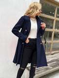 Aurohaya Elegant Double Breasted Wool Coat with Pockets & Lapel Collar for Women Casual & Chic Fall/Winter Outerwear