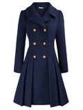 Aurohaya Elegant Double Breasted Wool Coat with Pockets & Lapel Collar for Women Casual & Chic Fall/Winter Outerwear