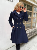 Aurohaya Elegant Double Breasted Wool Coat with Pockets & Lapel Collar for Women Casual & Chic Fall/Winter Outerwear