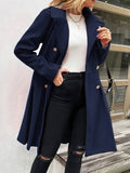 Aurohaya Elegant Double Breasted Wool Coat with Pockets & Lapel Collar for Women Casual & Chic Fall/Winter Outerwear