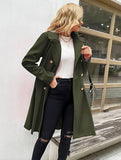 Aurohaya Elegant Double Breasted Wool Coat with Pockets & Lapel Collar for Women Casual & Chic Fall/Winter Outerwear