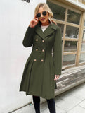 Aurohaya Elegant Double Breasted Wool Coat with Pockets & Lapel Collar for Women Casual & Chic Fall/Winter Outerwear