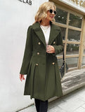 Aurohaya Elegant Double Breasted Wool Coat with Pockets & Lapel Collar for Women Casual & Chic Fall/Winter Outerwear