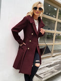 Aurohaya Elegant Double Breasted Wool Coat with Pockets & Lapel Collar for Women Casual & Chic Fall/Winter Outerwear