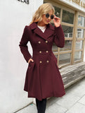 Aurohaya Elegant Double Breasted Wool Coat with Pockets & Lapel Collar for Women Casual & Chic Fall/Winter Outerwear