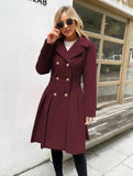 Aurohaya Elegant Double Breasted Wool Coat with Pockets & Lapel Collar for Women Casual & Chic Fall/Winter Outerwear