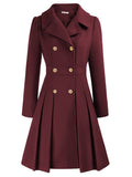 Aurohaya Elegant Double Breasted Wool Coat with Pockets & Lapel Collar for Women Casual & Chic Fall/Winter Outerwear