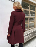 Aurohaya Elegant Double Breasted Wool Coat with Pockets & Lapel Collar for Women Casual & Chic Fall/Winter Outerwear