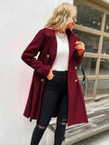 Aurohaya Elegant Double Breasted Wool Coat with Pockets & Lapel Collar for Women Casual & Chic Fall/Winter Outerwear