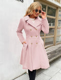 Aurohaya Elegant Double Breasted Wool Coat with Pockets & Lapel Collar for Women Casual & Chic Fall/Winter Outerwear