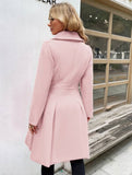 Aurohaya Elegant Double Breasted Wool Coat with Pockets & Lapel Collar for Women Casual & Chic Fall/Winter Outerwear