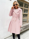 Aurohaya Elegant Double Breasted Wool Coat with Pockets & Lapel Collar for Women Casual & Chic Fall/Winter Outerwear