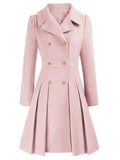 Aurohaya Elegant Double Breasted Wool Coat with Pockets & Lapel Collar for Women Casual & Chic Fall/Winter Outerwear