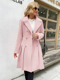 Aurohaya Elegant Double Breasted Wool Coat with Pockets & Lapel Collar for Women Casual & Chic Fall/Winter Outerwear
