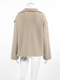 Aurohaya Elegant Double Breasted Wool Coat with Lapel Collar & Pockets for Women Casual Fall/Winter Outerwear