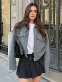 Aurohaya Elegant Colorblock Short Jacket with Zipper & Pockets for Women Casual Fall/Winter Outerwear