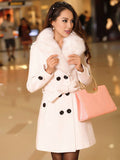 Aurohaya Elegant Double Breasted Wool Coat with Pockets, Bow Tie, and Belt for Women Long Sleeve Autumn/Winter Outerwear