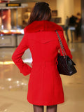 Aurohaya Elegant Double Breasted Wool Coat with Pockets, Bow Tie, and Belt for Women Long Sleeve Autumn/Winter Outerwear