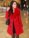 Aurohaya Elegant Double Breasted Wool Coat with Pockets, Bow Tie, and Belt for Women Long Sleeve Autumn/Winter Outerwear