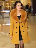Aurohaya Elegant Double Breasted Wool Coat with Pockets, Bow Tie, and Belt for Women Long Sleeve Autumn/Winter Outerwear