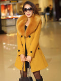 Aurohaya Elegant Double Breasted Wool Coat with Pockets, Bow Tie, and Belt for Women Long Sleeve Autumn/Winter Outerwear