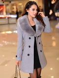 Aurohaya Elegant Double Breasted Wool Coat with Pockets, Bow Tie, and Belt for Women Long Sleeve Autumn/Winter Outerwear