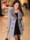 Aurohaya Elegant Double Breasted Wool Coat with Pockets, Bow Tie, and Belt for Women Long Sleeve Autumn/Winter Outerwear