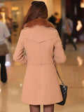 Aurohaya Elegant Double Breasted Wool Coat with Pockets, Bow Tie, and Belt for Women Long Sleeve Autumn/Winter Outerwear