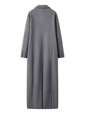 Elegant Double Breasted Wool Coat with Pockets, Lapel Collar & Long Sleeves for Women Oversized Casual Outerwear