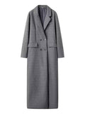 Elegant Double Breasted Wool Coat with Pockets, Lapel Collar & Long Sleeves for Women Oversized Casual Outerwear