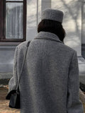 Elegant Double Breasted Wool Coat with Pockets, Lapel Collar & Long Sleeves for Women Oversized Casual Outerwear