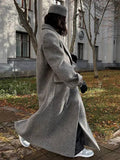 Elegant Double Breasted Wool Coat with Pockets, Lapel Collar & Long Sleeves for Women Oversized Casual Outerwear