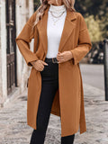 Aurohaya Elegant Double Breasted Wool Coat with Pockets, Belt & Lapel Collar for Women Casual Fall/Winter Midi Coat