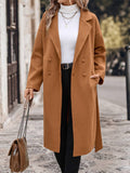 Aurohaya Elegant Double Breasted Wool Coat with Pockets, Belt & Lapel Collar for Women Casual Fall/Winter Midi Coat