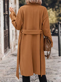 Aurohaya Elegant Double Breasted Wool Coat with Pockets, Belt & Lapel Collar for Women Casual Fall/Winter Midi Coat