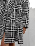 Aurohaya Houndstooth Mid-Length Coat Double-Breasted Women’s Wool-Look Jacket