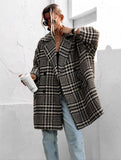 Aurohaya Houndstooth Mid-Length Coat Double-Breasted Women’s Wool-Look Jacket