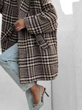 Aurohaya Houndstooth Mid-Length Coat Double-Breasted Women’s Wool-Look Jacket