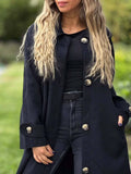 Aurohaya Elegant Long Coat with Button Closure and Pockets, Women's Casual Oversized Jacket for Fall & Winterasual Oversized Jacket for Fall & Winter