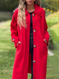 Aurohaya Elegant Long Coat with Button Closure and Pockets, Women's Casual Oversized Jacket for Fall & Winterasual Oversized Jacket for Fall & Winter