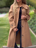 Aurohaya Elegant Long Coat with Button Closure and Pockets, Women's Casual Oversized Jacket for Fall & Winterasual Oversized Jacket for Fall & Winter