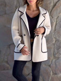 Aurohaya Oversized Wool Coat for Women Long Sleeve Buttoned Pocket Winter Jacket