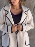 Aurohaya Oversized Wool Coat for Women Long Sleeve Buttoned Pocket Winter Jacket